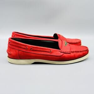 Gucci Shoes Womens 5.5 Red Leather Loafers Moccasin Slip On Dressy Comfort Italy